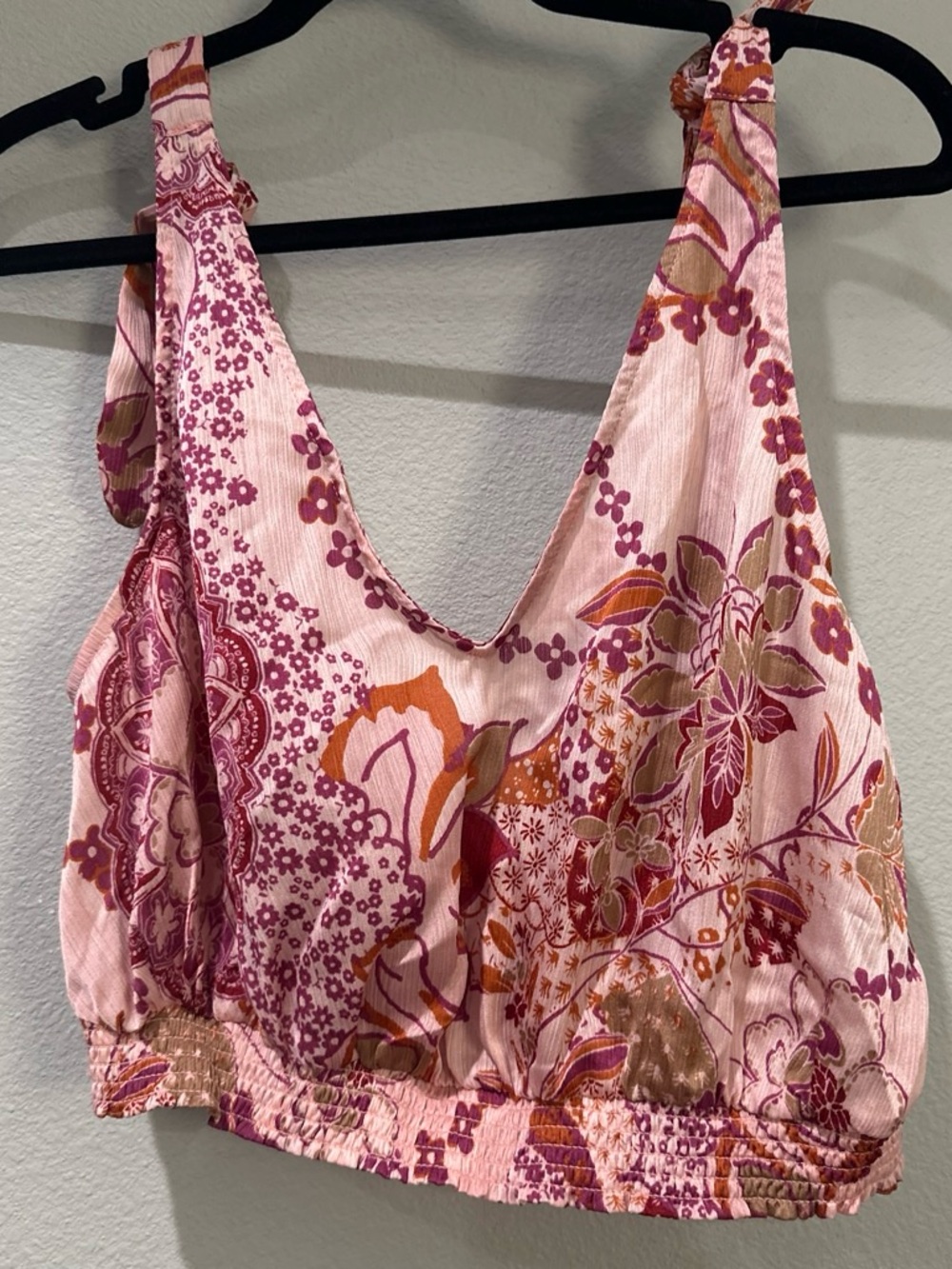 Free People Pink Floral Tie-Back Crop Top